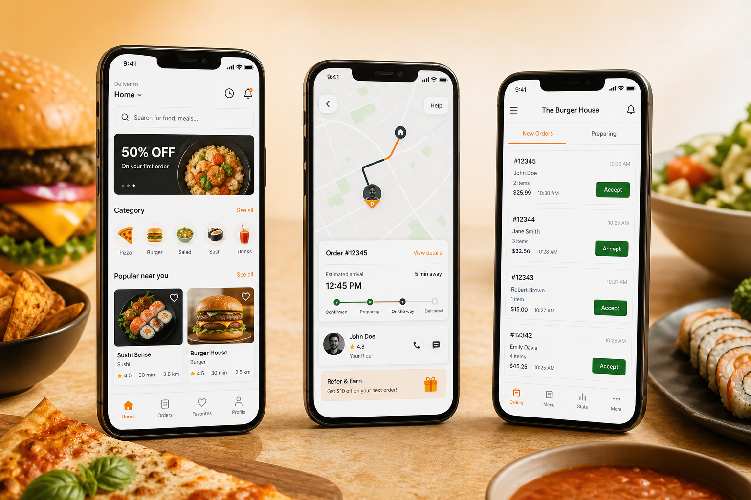 Nashmi food delivery apps for customers, riders, and stores